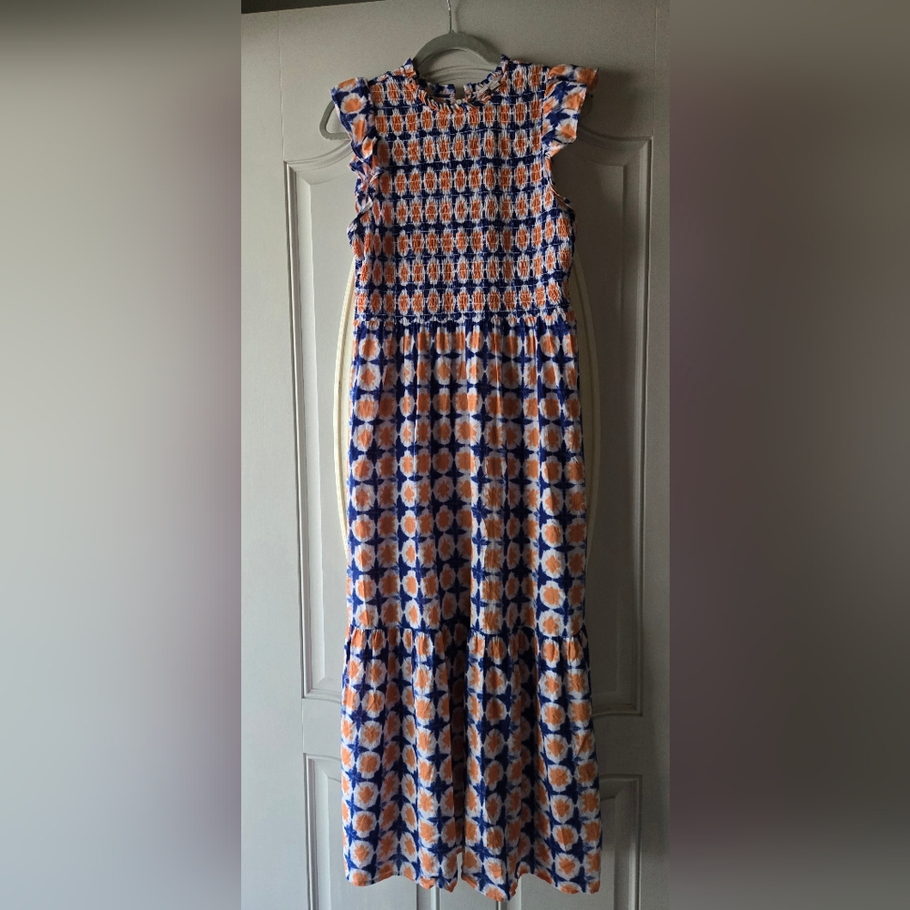 LOFT Blue and Orange Floral Maxi Dress